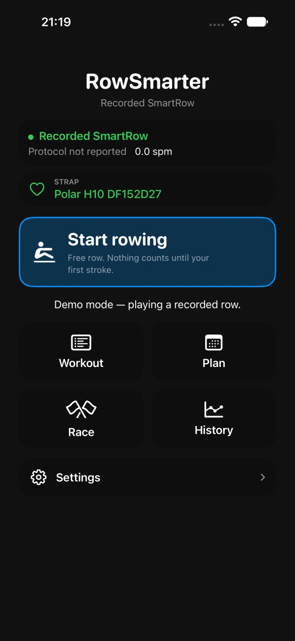 The Row Smarter home screen on iPhone.