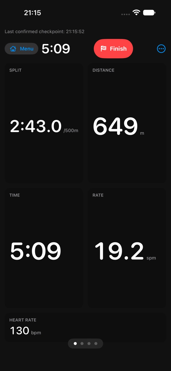 Live rowing metrics on iPhone.